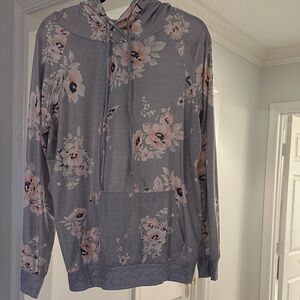 Gray Floral Hoodie XL
